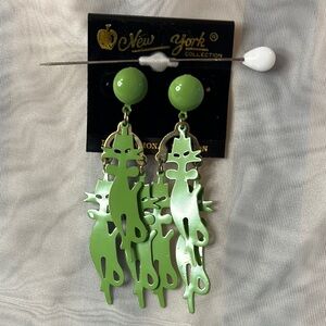 Funky Green Cat Dangle Earrings